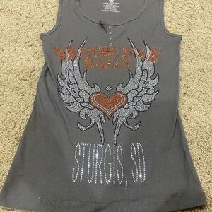 Sturgis SD Motorcycle Rally Tank Top Small Rhinestone Biker Vance Wear Gray